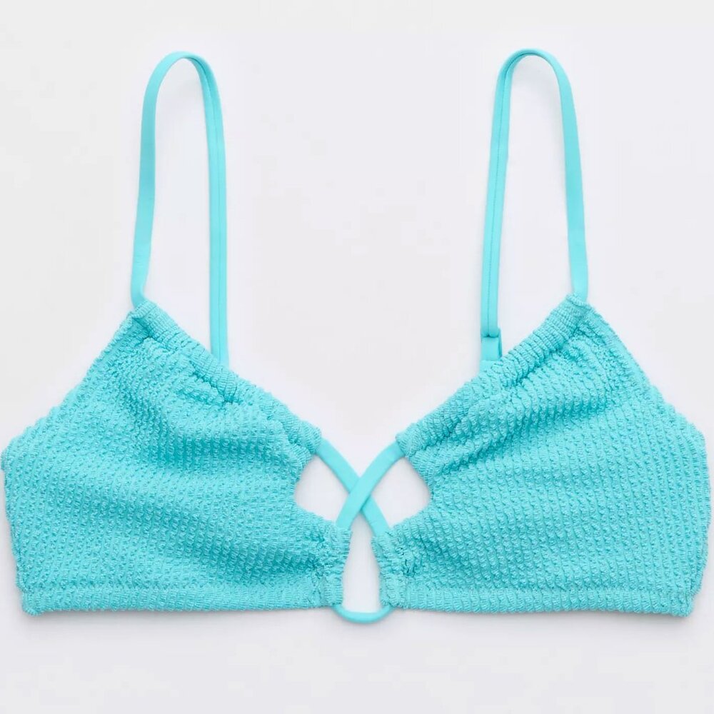 NWT Aerie Shimmery Crinkle Lace Up Scoop Bikini Top XS